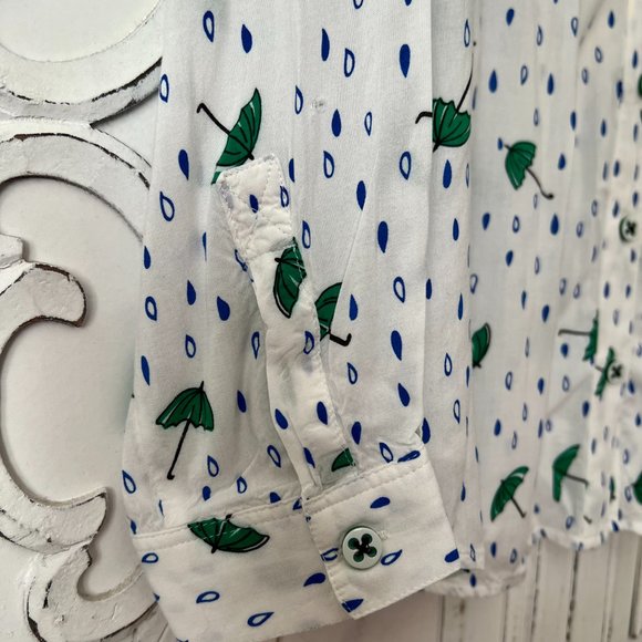 Anthropologie | Maeve Long Sleeve Whimsical Umbrellas & Rain Drops Blous… - Picture 7 of 8